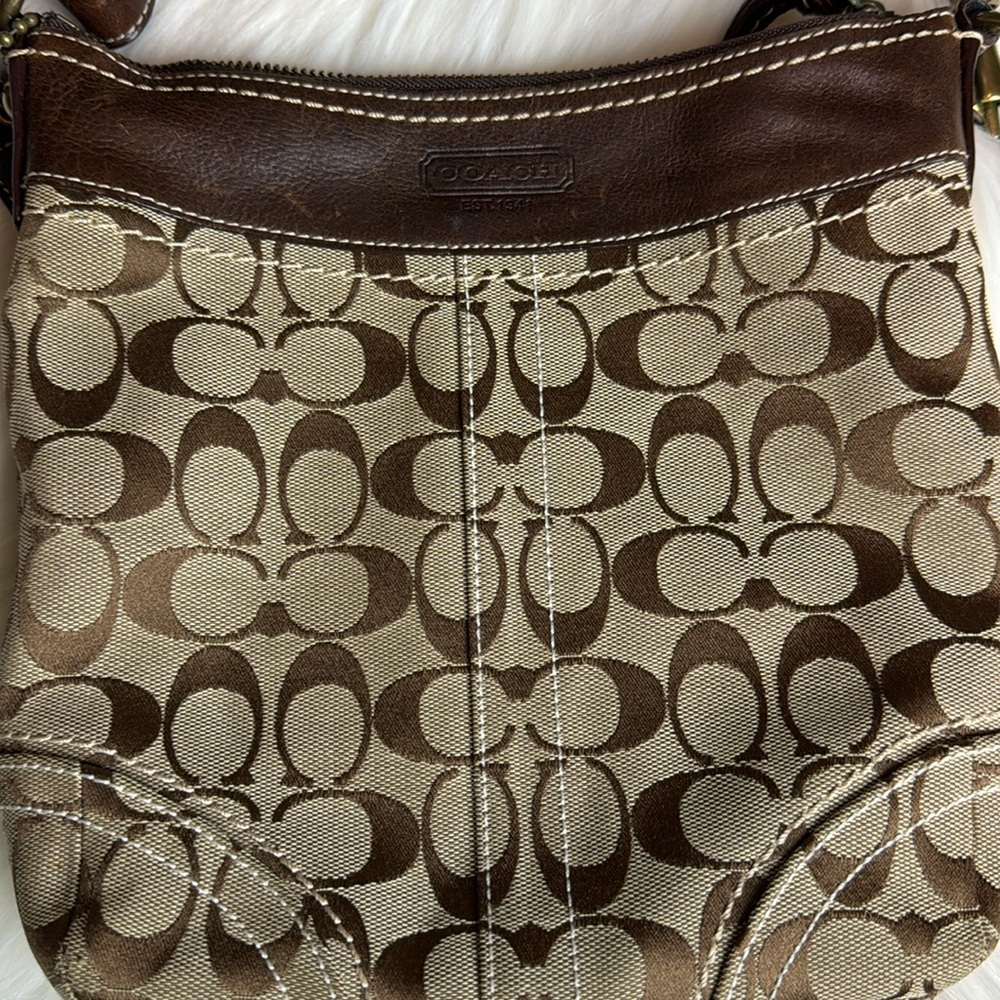 Coach Brown Signature “C” Leather & Canvas Bag